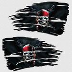 Jolly Roger Pirate Flag Tattered Decal Set USA Boat Caribbean Distressed Sticker