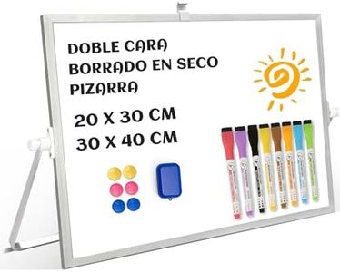 QUEENLINK Pizarra Blanca Magnética con Soporte, 30 x 40 cm, Mini Pizarra Blanca A3 con Soporte, Pizarra Magnética de Doble Cara, Pequeña para Niños, Estudiantes, Hogar, con Clip para Bolígrafo,