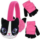 PEAK 2 PEAK Girls Winter Cat Earmuff and Cut Finger Gloves with Cover Cold Weather Set