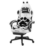 Gaming Chair Cute with Cat Ears Paw Lumbar and Cushion,Ergonomic Computer Chair with Footrest,Reclining PC Game Chair for Girl Computer Chair 300lbs for Adult Black and White