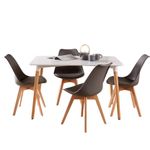 Home Source White Kitchen Dining Table Set 4 Padded Grey Chairs Wooden Legs, 120cm Table
