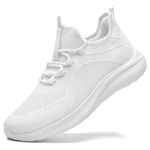 ASHION Mens Womens Walking Shoes Slip On Lightweight Running Shoes Athletic Gym Tennis Shoes Comfortable Breathable Fashion Sneakers, A - All White, Size 7 Men/8 Women