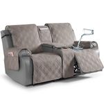 TAOCOCO Loveseat Recliner Cover with Center Console, 100% Waterproof Pet Cover for Dual Recliner with Straps Design, Split Reclining Loveseat Cover Furniture Pet&Kids Protector (2 Seater, Light Brown)