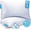 Cooling Memory Foam Pillows Queen Size Set of 2, Adjustable Shredded Foam Bed Pillows for Sleeping, Soft Support Pillows for Side & Back Sleepers with Breathable Dual-Sided Bamboo & Cooling Fabric