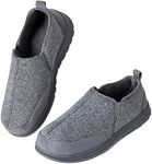 LongBay Men’s Cotton Jersey Memory Foam Slippers Breathable Comfy House Shoes with Non-Slip Indoor Outdoor Rubber Slipper(8-9 UK,Grey)