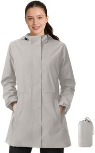 Aurhyde Women's Waterproof Rain Jacket Long Hooded Raincoat Lightweight Packable Windbreaker Solid Lined Trench Coat (Light Khaki, XL)