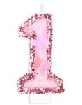 1st Butterfly Birthday Candles, Number 1 Pink Candle, Birthday Candle for Cake, Happy First Birthday Candle, Handmade Sequin Shining Numeral Candles Cake Topper Decoration for Girls Birthday Party