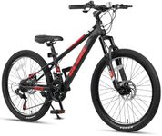 Glerc Skyline Kids Mountain Bike for boys/girls, 24 inch kids bike for 10 11 12 13 14 15 16 17 18 years teenagers, 21 speed bike with front suspension & disc brakes & sturdy frame,Black