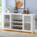 IBF White Coffee Bar Cabinet, Modern Wine Cabinet for Liquor and Glasses, Farmhouse Liquor Cabinet with Wine Rack Storage, Kitchen Buffet Sideboard Bar Cabinet for Home Dining Room, White Oak, 55 Inch