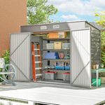 Outsunny 8 x 4FT Outdoor Storage Shed, Easy to Assemble Galvanized Metal Garden Shed, Waterproof Tool Shed with Lockable Door and 2 Vents for Backyard, Lawn, Patio, Light Grey