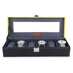 LEDO Faux Leather Watch Case Box Organizer In 6 Slots Of Watches With Transparent Look Black&Gray Color