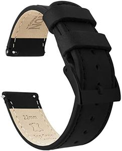 BARTON WATCH BANDS Quick Release Top Grain Leather Watch Band Strap, Black Leather/Black Stitching (Black Buckle), 22mm