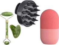 BLAXSTOC Facial Massager Jade Roller & Gua Sha Tool Natural Himalayan Stone for Face Neck Healing Skin Wrinkles & Serum Application Hair Scalp & Ice Massager combo offer (MULTY COLOURED)