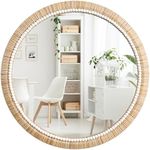 Barnyard Designs Rattan Bathroom Mirror – Rustic Farmhouse Style Handmade Wicker Rattan Frame - Boho Mirror for Nursery Wall Décor (25.5", Round)