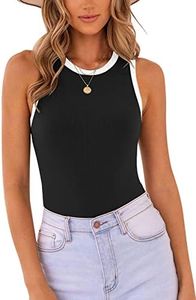 MISSJOY Summer Women's Casual Color Block Ribbed Slim Fit Bodysuit Tank Tops XL