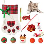 MALLMALL6 11Pcs Christmas Cat Stocking Toys Interactive Cat Toys Pack Including Feather Teaser Wand Catnip Mouse Crinkle Bells Ball Spring Toys for Indoor Cats, Christmas Hanging Stocking for Pet Cats