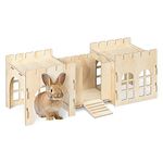 Navaris Rabbit Castle - Wooden Hideaway Playhouse for Pet Bunny - MDF & Pine Wood Rabbit Toy House - Bunny Hideout Fort - 69 x 24 x 25.5 cm