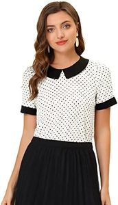 Allegra K Women's Blouse, Polka Dots Blouses, Peter Pan Collar Vintage Tops, White, 12