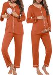 Ekouaer Maternity Pajama Set Button Down Nursing Pajamas Long Sleeve Breastfeeding Loungewear with Adjustable Pants Caramel