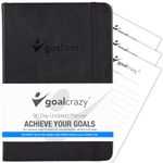 Goal Crazy Undated Planner - 90 Day Guided Journal, 2019 2020 Weekly Organization, Productivity Habit Tracker, Inspirational, Life Setting, Black Leather, Almond Pages