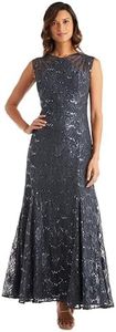 R&M Richards Womens Full Length Sleeveless Sequined Evening Gown Dress, Charcoal, 14 US