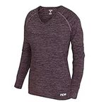 TCA Women’s Elle Long Sleeve V-Neck Running Training Workout Top with Thumbholes - Plum Perfect, L