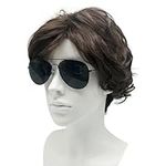 SKHAOVS Men's Wig 70s 80s Disco Short Curly Fluffy Cosplay Halloween Men's Daily Costume Rocking Dude Wig Punk Metal Rocker Character Costume Wig Layered, with Adjustable Straps to Hold Wigs (Brown)