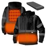 DPSAFETY Safety Heated Jacket,Reflective Heated Jacket,Waterproof CLASS 3 Hi-Vis jacket with Detachable hood, High Visibility Work Construction jacket for men&women (Black 3XL)