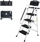 LEADALLWAY 4 Step Ladder with Handrails Folding Step Stool (Include Tool Tray+Bag) 330lbs Capacity