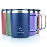 yoelike Stainless Steel Coffee Travel Mug with Handle and Lid, 410ml/14oz Vacuum Insulated Mug, Leak Proof, Powder Coated, Thermo Camping Coffee Cup for Tea Hot Cold Drinks Office Outdoor Navy Blue