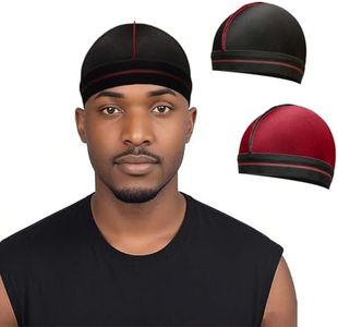 ForceWave Wave Cap for 360 Waves, Breathable Compression Stocking Cap for Men, Elastic Hair Protector for Sleeping and Daily Use (2 Pack) Black Red