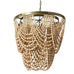 Metal Chandelier with Draped Wood Beads Cream