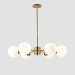 Chandni Décor Modern 6-Light Sputnik Chandelier with Frosted Glass Globe Mid Century Ceiling Pendant Light Antique Gold Brass Flush Mounted Fixture