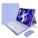 iPad 9th 8th 7th Generation Keyboard Case with Bluetooth Mouse Round Key Cute iPad Air 3rd Gen iPad Pro 10.5 Removable Color Keyboard Cover，Purple