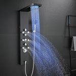 ROVATE LED Shower Panel with Mist Rainfall Shower, 6 Adjustable Body Massage Jets (Use 4 Functions Simultaneously) 4-in-1 Shower Tower with 3 Modes Handheld, 304 Stainless Steel Black Shower Column