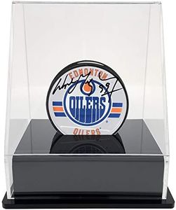 OnDisplay Deluxe UV-Protected Hockey Puck Display Case - Angle Black Base