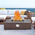 GarveeLife 48" Propane Fire Pit Table，50000BTU Fire Table with Wind Guard, Glass Beads & Rain Cover, Sturdy Steel Anti-Rust Finish & CSA Safety Certified Outdoor Firepit for Patio Garden(Bronze)