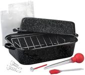 Granite Ware 25 lb Rectangular Roaster Set (10pcs), includes Lid, V-Rack, 2 pack brining bags, oven/grill-safe meat Thermometer, Turkey Baster with sylicon bulb, small brush