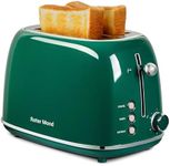 2 Slice Toaster Roter Mond Retro Stainless Steel Toaster with Bagel, Cancel, Defrost Function and 6 Bread Shade Settings Bread Toaster, Extra Wide Slot and Removable Crumb Tray, Green