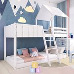 Jovify Double Bed Bunk Bed, 3ft Single Tree House Wooden Bunk Beds With Ladder and Guard Rail, Twin Sleeper Kids Loft Bed, Wooden Cabin Bed Frame Canopy Bed For Kids Children Teens, White, 190x90 cm