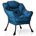 DORTALA Modern Polyester Fabric Lazy Chair, Single Sofa Chair w/Side Pocket and Armrests, Soft Upholstered Modern Leisure Chairs, Modern Chic Chair Suitable for Living Room, Bedroom, Navy