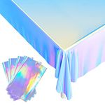 NiHome 4 Pack Iridescent Table Cloth Party 54.8x109.6 Inches Holographic Metallic Laser Shiny Rectangle Party Table Decorations Foil Clothes Reusable Covers for Birthday Wedding Christmas