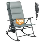 Timber Ridge High Back Oversized Folding Rocking Camping Chair, Padded Outdoor Rocker, Portable Outdoor Chair for Patio, Garden, Lawn, Supports up to 400 lbs, Gray