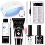 Poly Nail Gel Extension Kit,10 IN 1 UV Nail Lamp, Builder Gel, Slip Solution, Clear polygel, Gel Brush, Spatchula, Dappen dish, 60ML Slip solution, Top Coat Base Coat , Tips Nail Art Kit (10 IN 1 KIT) (PINK, 10 IN 1 KIT)