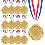 12 Pcs Plus Gold Medals - LINKPEACE Award Medal with Neck Ribbon,Super Sturdy Steel Winner Medals for Party Favor Decorations and Sports 1st Place(Diameter 2.56in)