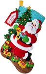 Bucilla Felt Applique 18" Stocking Making Kit, Toy Train Santa, Perfect for DIY Arts and Crafts, 89485E