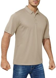 CRYSULLY Polo Shirts for Men Golf Shirt Short Sleeve Tactical Performance Polo T Shirts Dry Fit for Work, Fishing, Hiking Khaki M