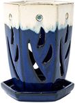 rePotme 4 x 6 inch Ceramic Orchid Pot (Sky Blue Over Cobalt) - Hexagon Orchid Pot with Holes