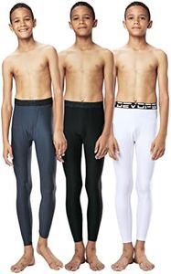 DEVOPS Boys UPF 50+ Compression Tights Sport Leggings Baselayer Pants (X-Small, Black/Charcoal/White)