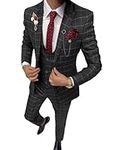 3 Piece Plaid Suits for Men Black C